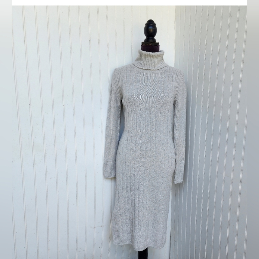 Pink Rose Long Sleeve Turtleneck Sweater Dress Knit Bodycon Ribbed Sz M